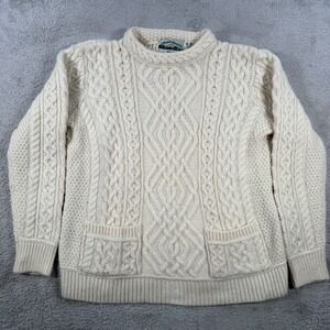 Aran Crafts Sweater Men Medium Ivory 100% Merino Wool Cable Knit Mock Neck Irish